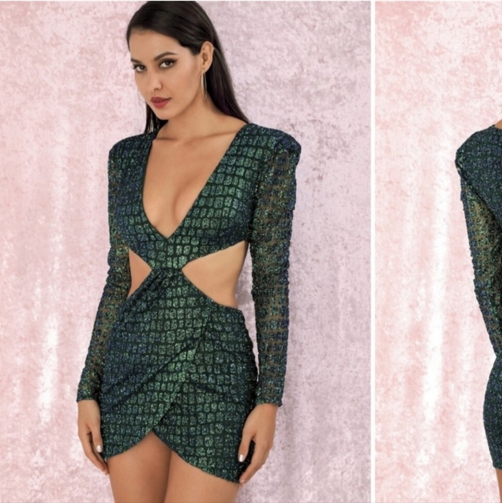 Love & Lemonade green sequin dress Size M NWT